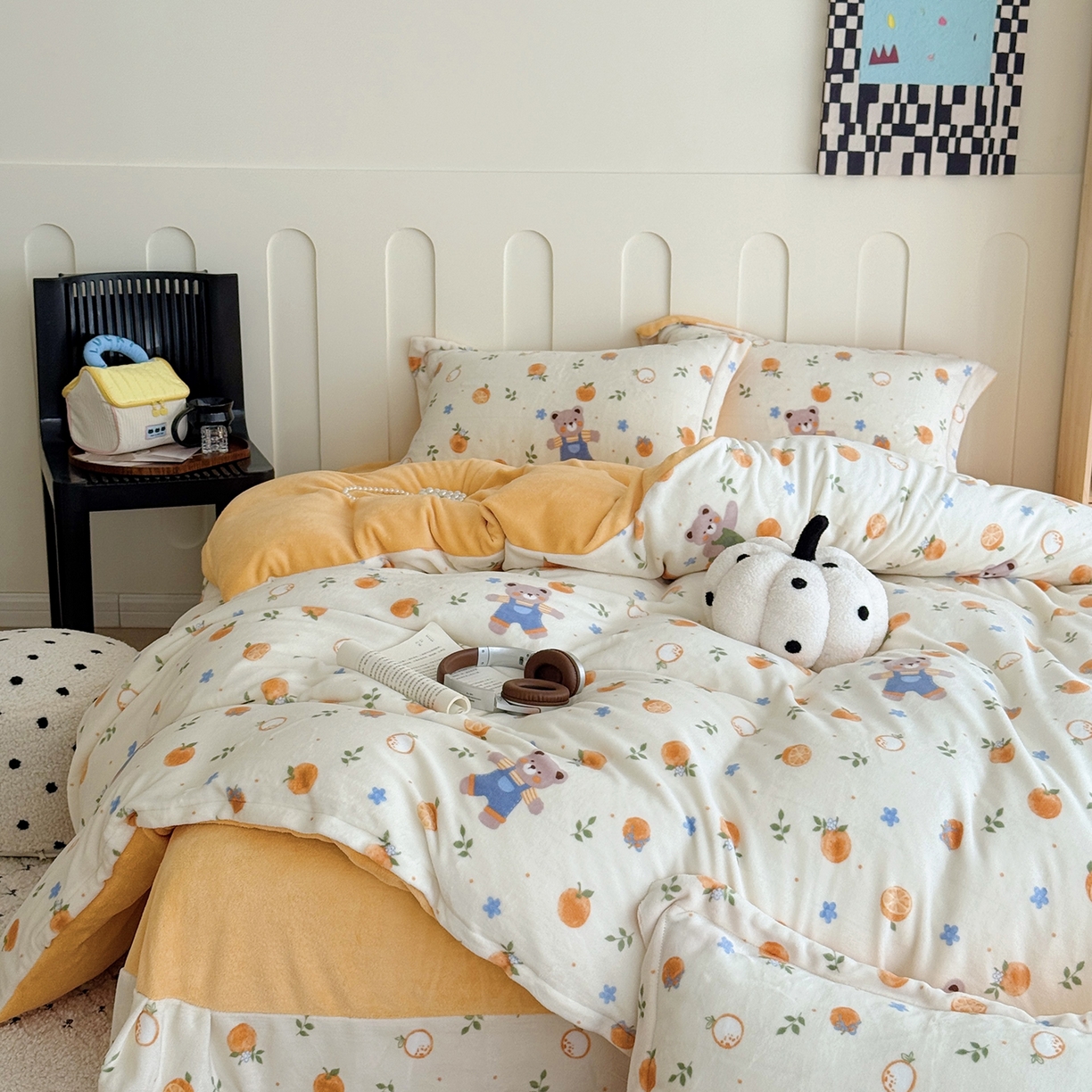 于果 2025新款牛奶绒印花四件套 橙香梦境