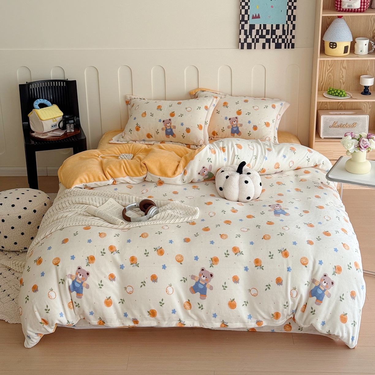 91家纺网 家纺一手货源 找家纺 于果 2025新款牛奶绒印花四件套 橙香梦境