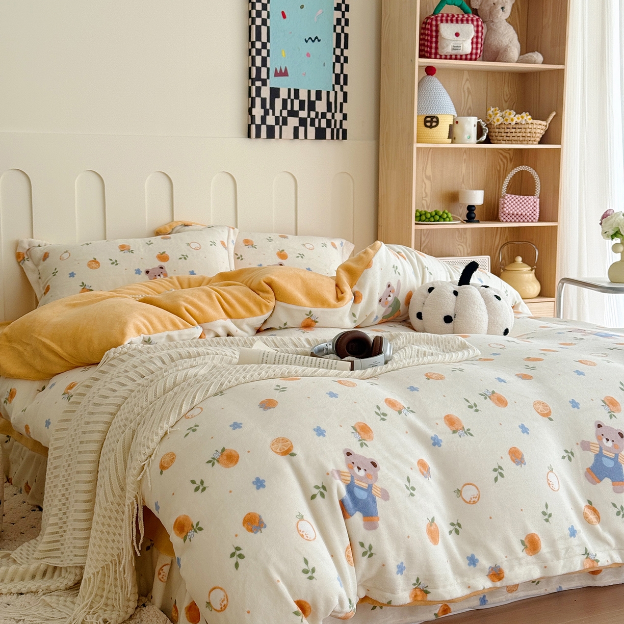 91家纺网 家纺一手货源 找家纺 于果 2025新款牛奶绒印花四件套 橙香梦境