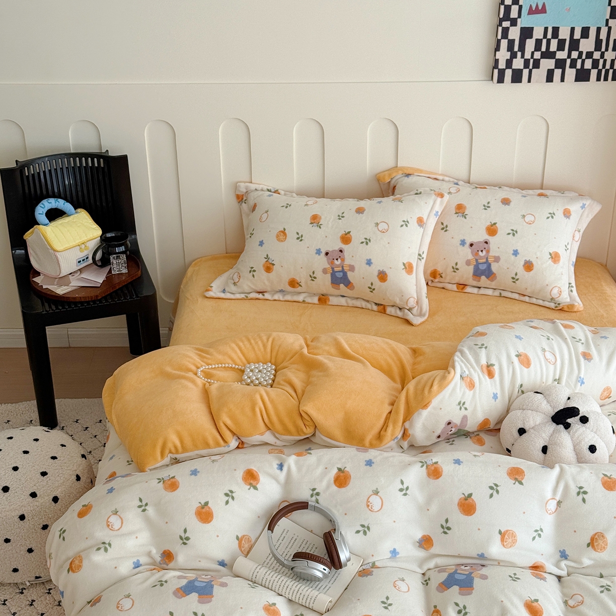 91家纺网 家纺一手货源 找家纺 于果 2025新款牛奶绒印花四件套 橙香梦境