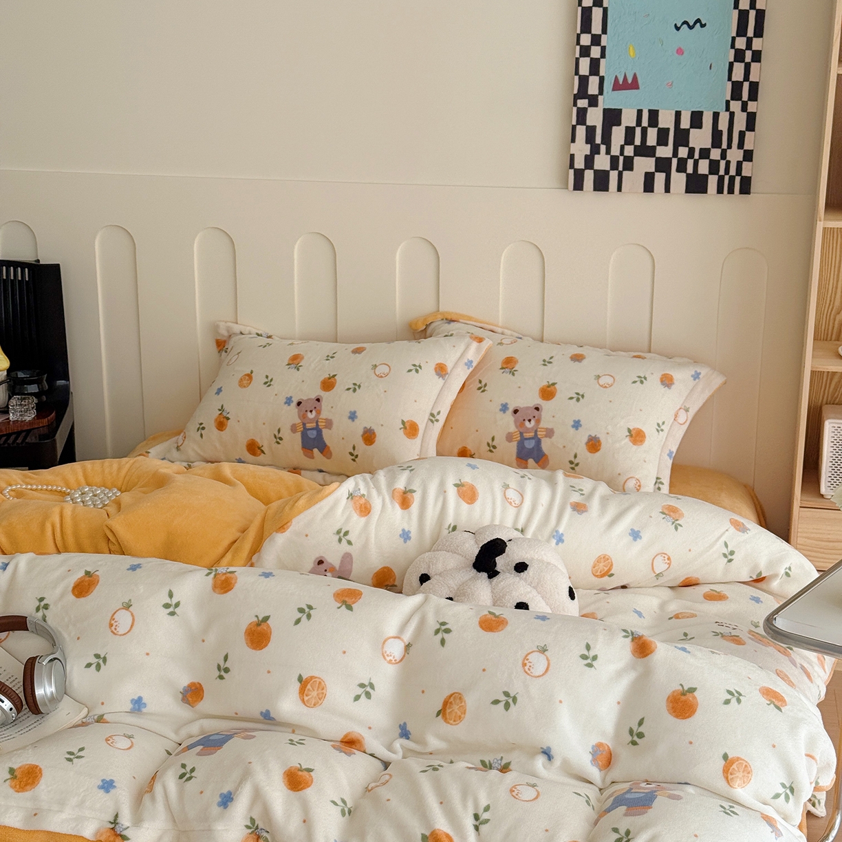 91家纺网 家纺一手货源 找家纺 于果 2025新款牛奶绒印花四件套 橙香梦境