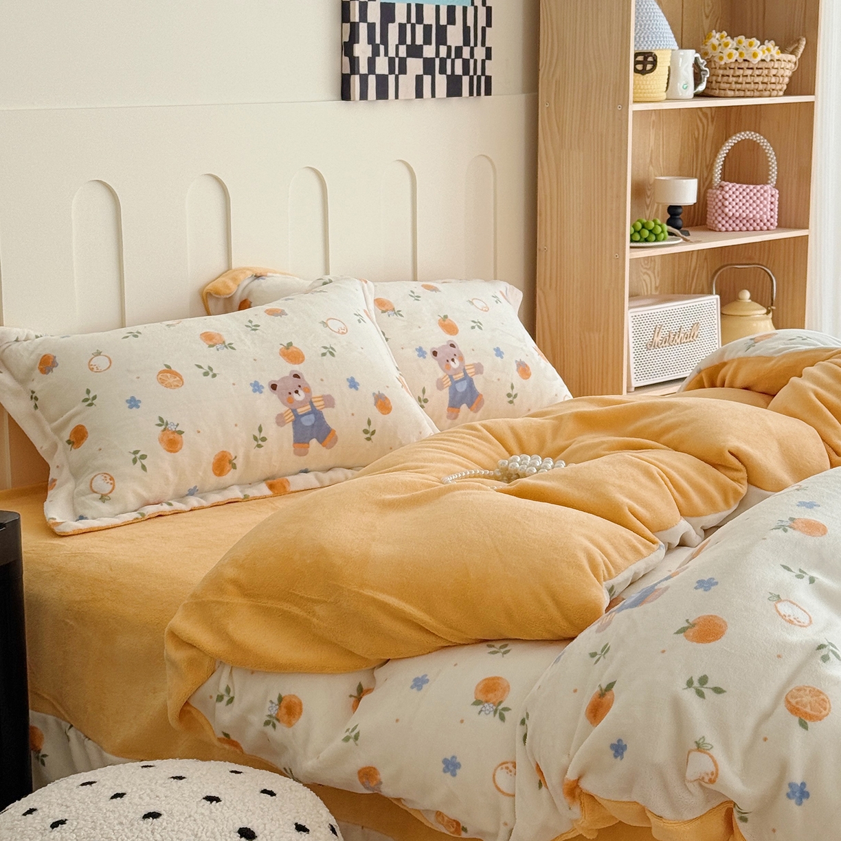 91家纺网 家纺一手货源 找家纺 于果 2025新款牛奶绒印花四件套 橙香梦境