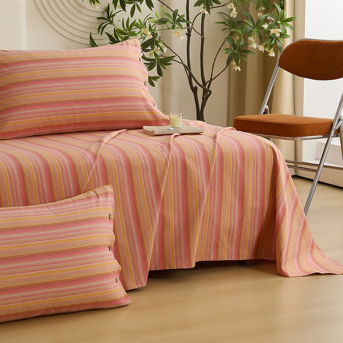 91家纺网 家纺一手货源 找家纺 织雅漫 2025春夏新款高端舒棉系列全棉纯棉100%棉细纱老粗布床单凉席席子 慕川-茜粉