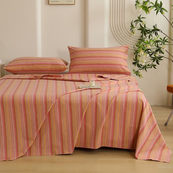 91家纺网 家纺一手货源 找家纺 织雅漫 2025春夏新款高端舒棉系列全棉纯棉100%棉细纱老粗布床单凉席席子 慕川-茜粉