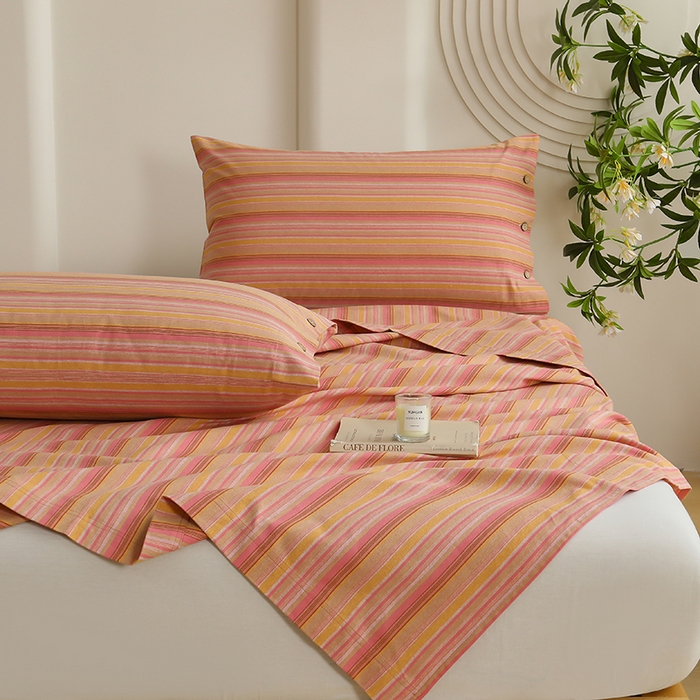 91家纺网 家纺一手货源 找家纺 织雅漫 2025春夏新款高端舒棉系列全棉纯棉100%棉细纱老粗布床单凉席席子 慕川-茜粉