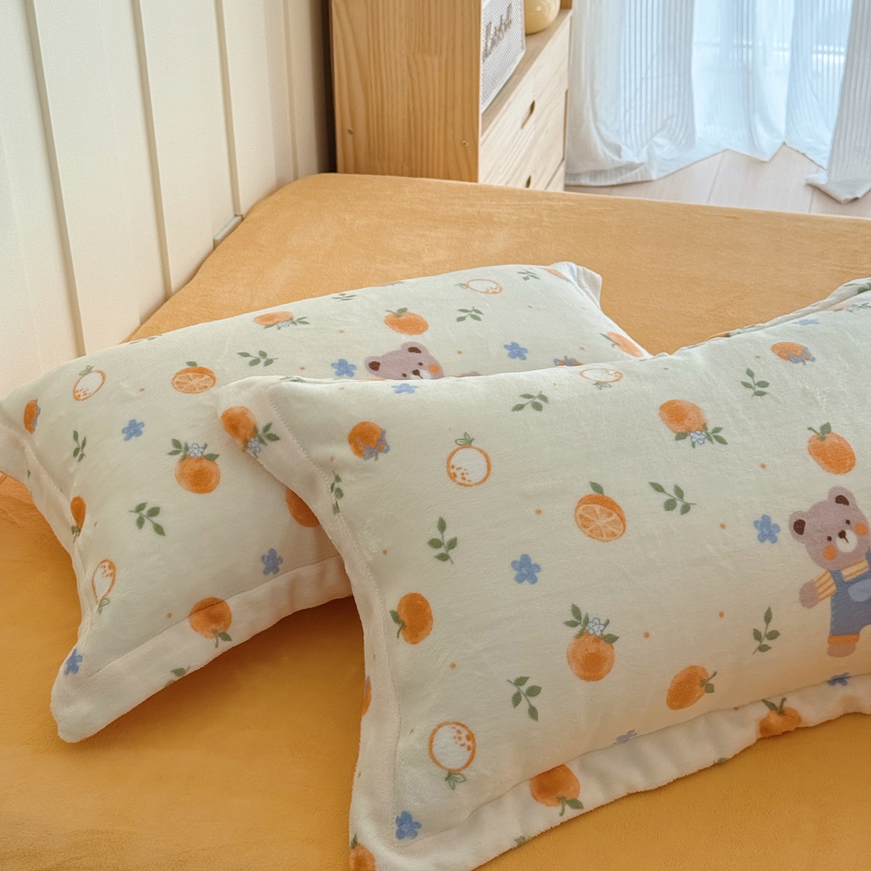 91家纺网 家纺一手货源 找家纺 于果 2025新款牛奶绒印花四件套 橙香梦境