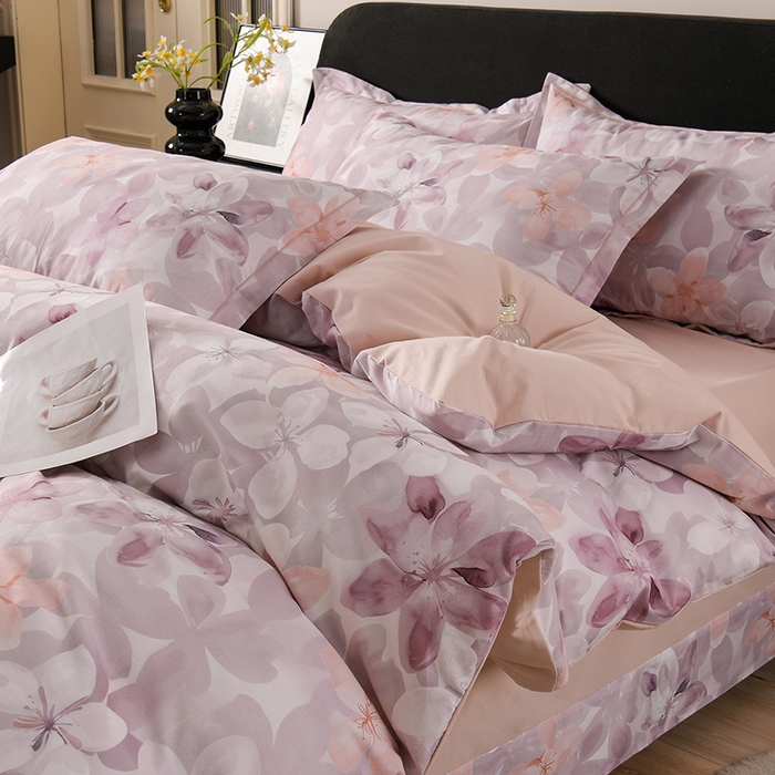 91家纺网 家纺一手货源 找家纺 金昱纺 2025新款法式加厚全棉纯棉磨毛四件套碧影-粉