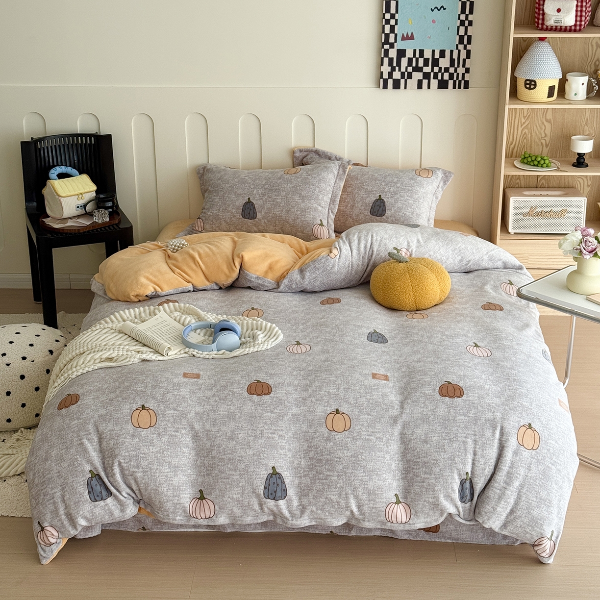 91家纺网 家纺一手货源 找家纺 于果 2025新款牛奶绒印花四件套 瓜香四溢