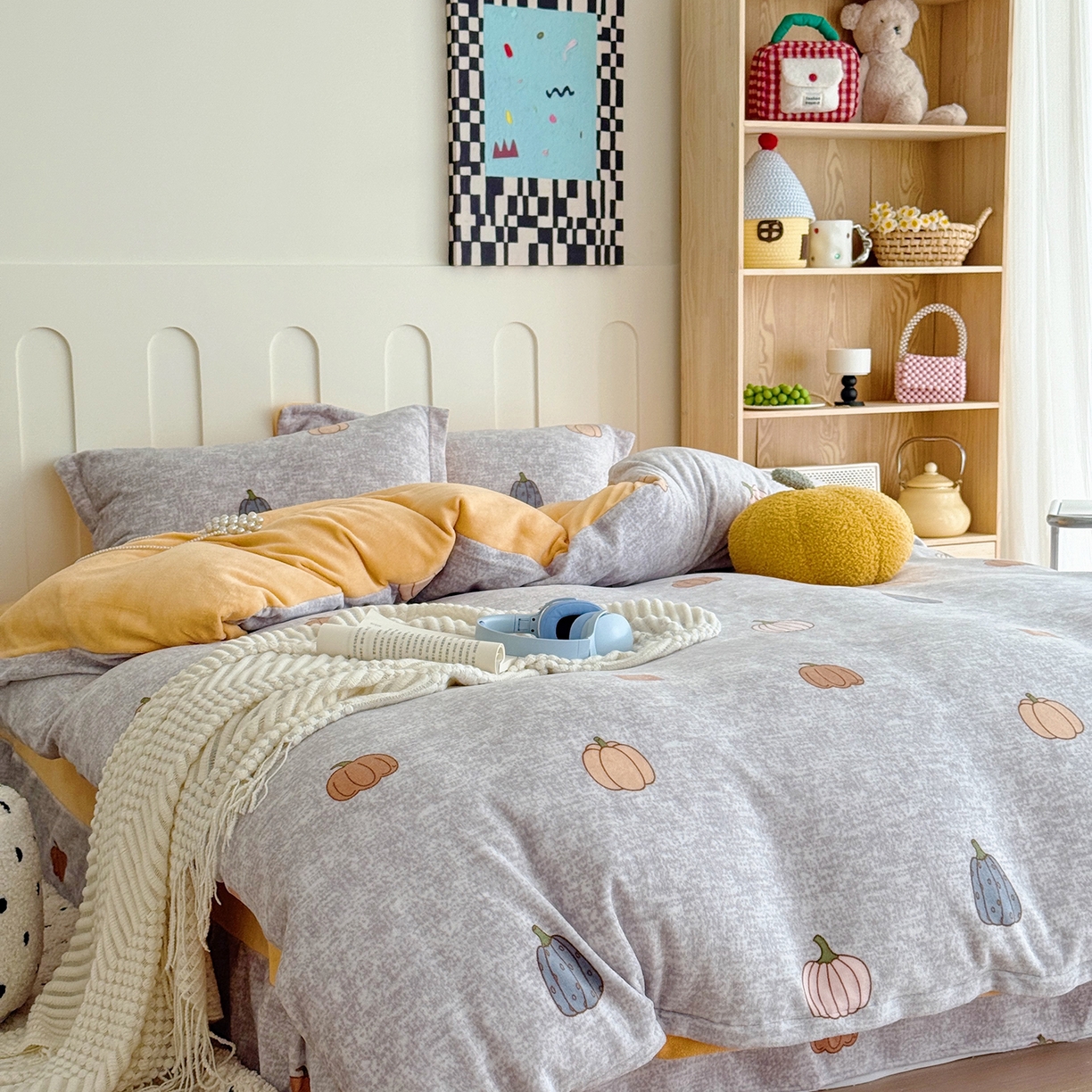 91家纺网 家纺一手货源 找家纺 于果 2025新款牛奶绒印花四件套 瓜香四溢