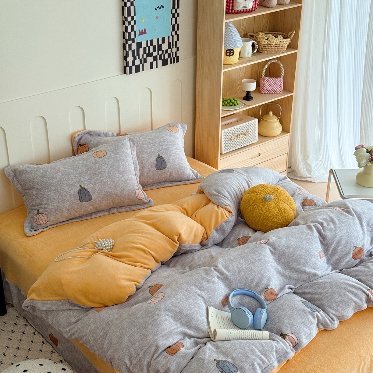 91家纺网 家纺一手货源 找家纺 于果 2025新款牛奶绒印花四件套 瓜香四溢