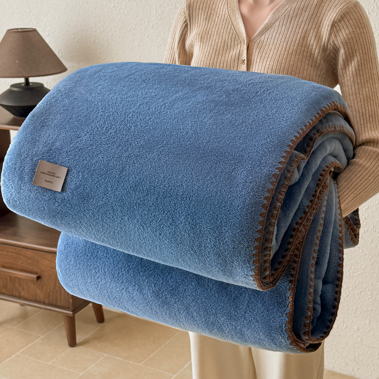 格真 2025新款高克重双面仿羊绒多功能毯毛毯盖毯沙发毯午睡毯披肩毯-系列二 蓝宝石