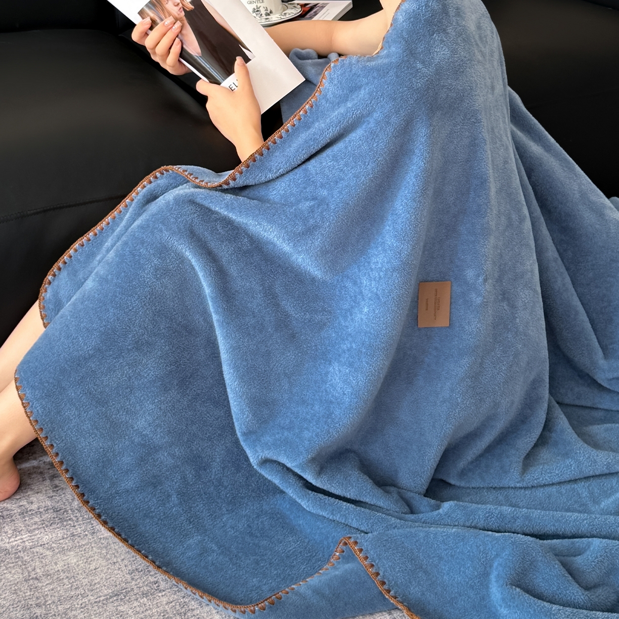 91家纺网 家纺一手货源 找家纺 格真 2025新款高克重双面仿羊绒多功能毯毛毯盖毯沙发毯午睡毯披肩毯-系列二 蓝宝石