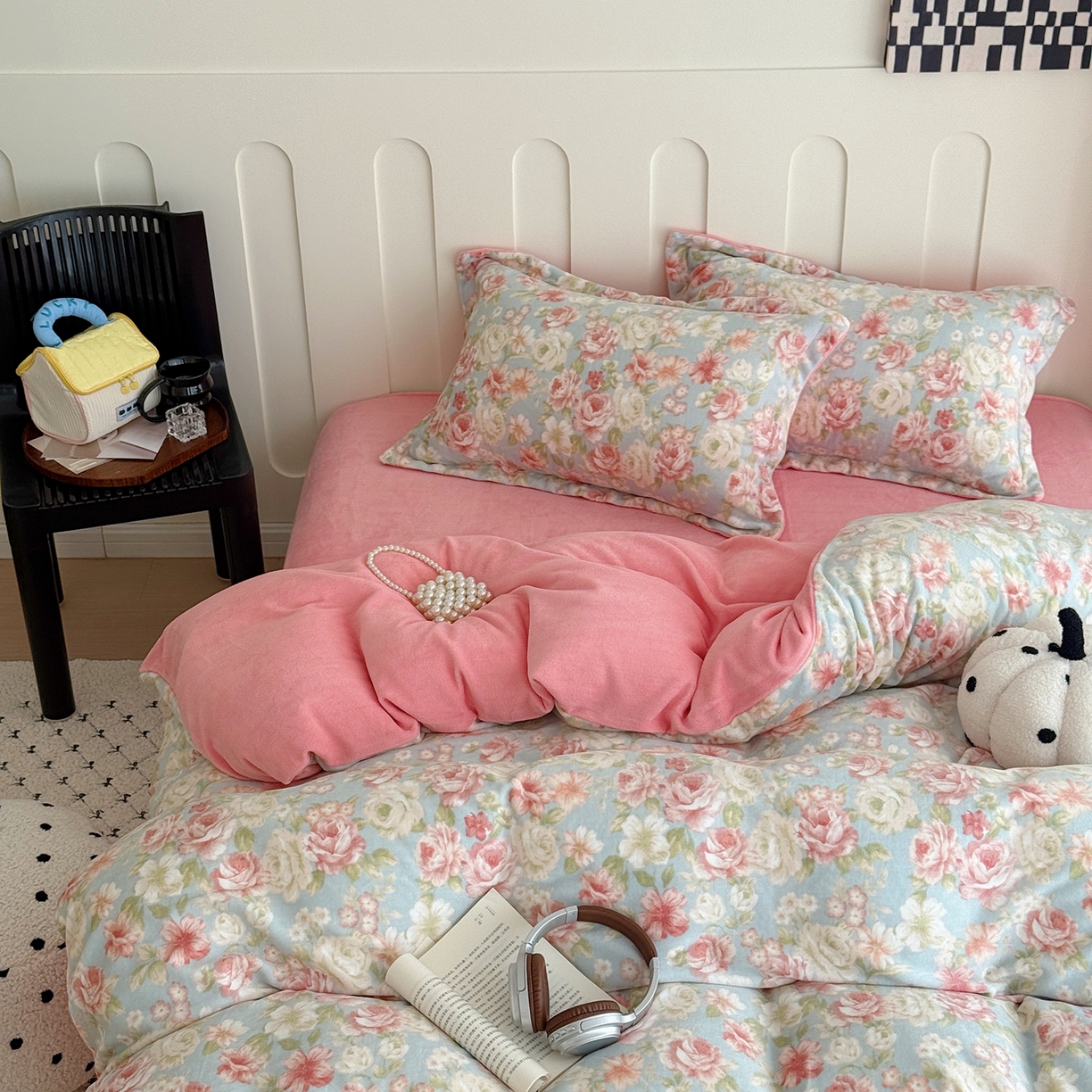 91家纺网 家纺一手货源 找家纺 于果 2025新款牛奶绒印花四件套 花舞轻盈