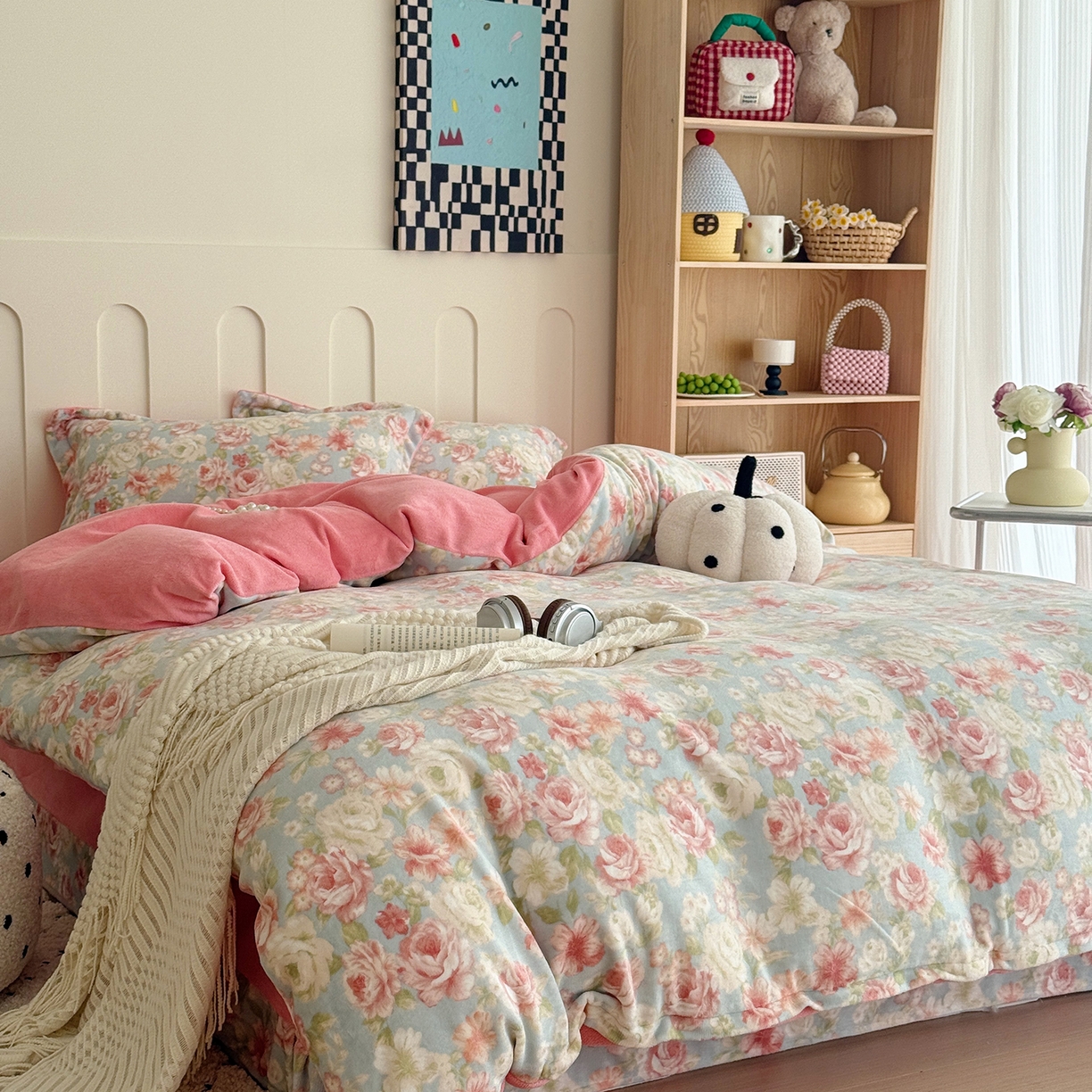 91家纺网 家纺一手货源 找家纺 于果 2025新款牛奶绒印花四件套 花舞轻盈