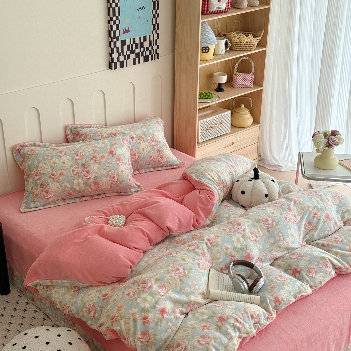 91家纺网 家纺一手货源 找家纺 于果 2025新款牛奶绒印花四件套 花舞轻盈