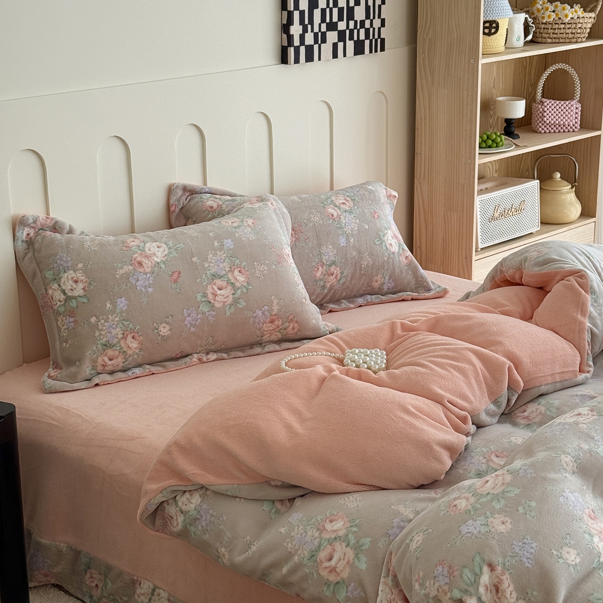 91家纺网 家纺一手货源 找家纺 于果 2025新款牛奶绒印花四件套 花韵玫瑰-咖