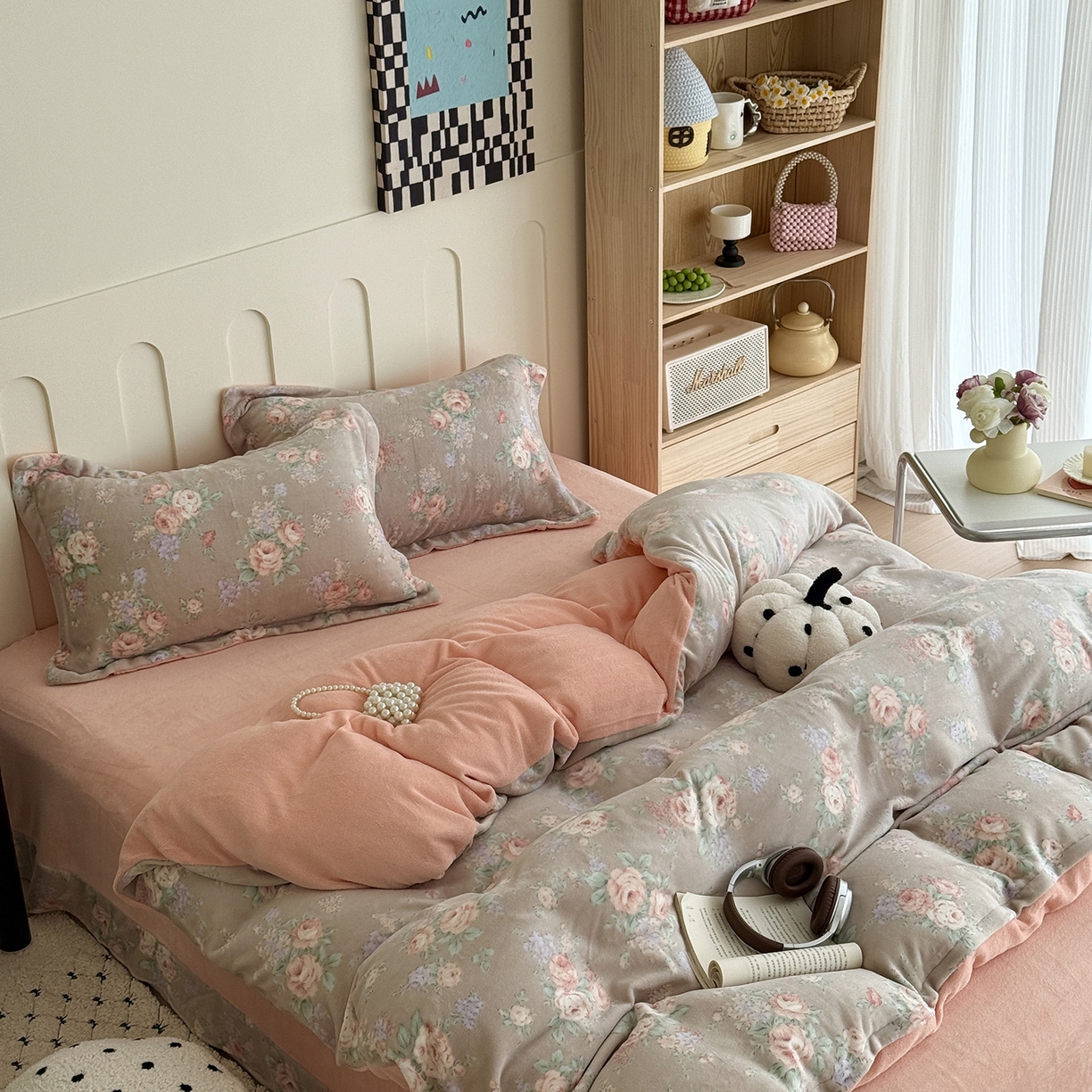 91家纺网 家纺一手货源 找家纺 于果 2025新款牛奶绒印花四件套 花韵玫瑰-咖