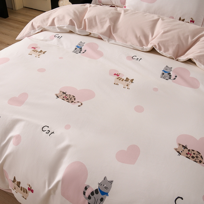 91家纺网 家纺一手货源 找家纺 金昱纺 2025新款法式加厚全棉纯棉磨毛四件套爱心猫