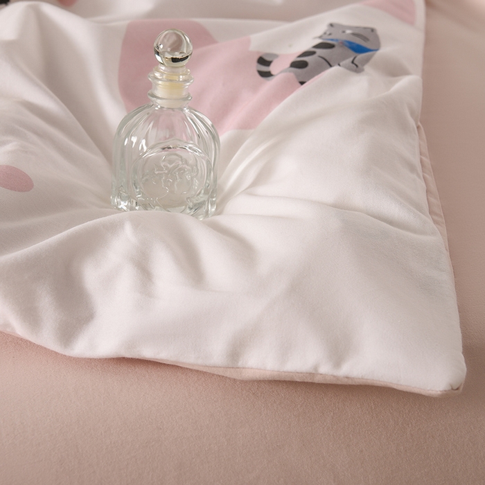 91家纺网 家纺一手货源 找家纺 金昱纺 2025新款法式加厚全棉纯棉磨毛四件套爱心猫