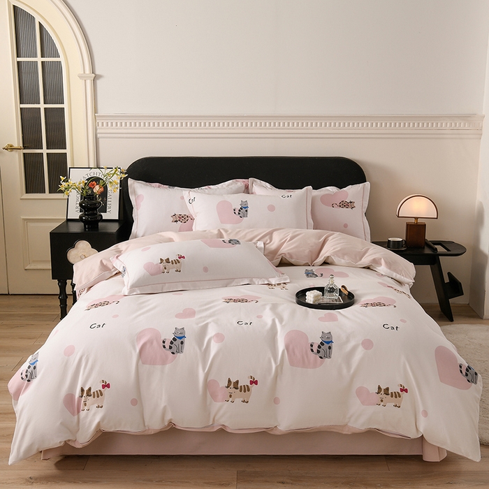 91家纺网 家纺一手货源 找家纺 金昱纺 2025新款法式加厚全棉纯棉磨毛四件套爱心猫