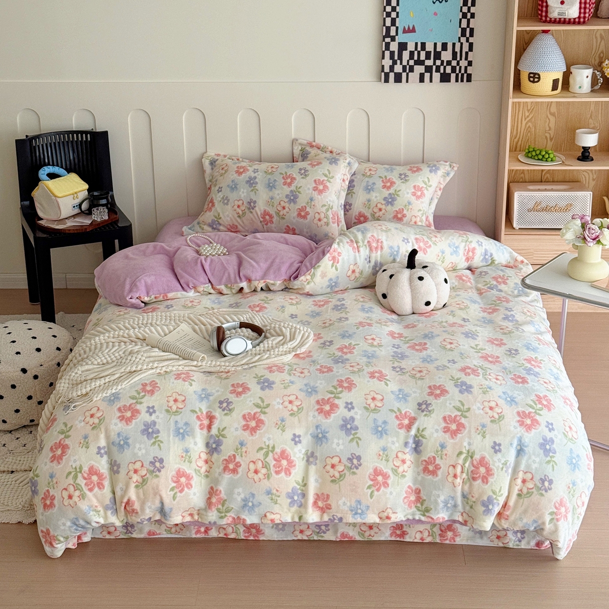 91家纺网 家纺一手货源 找家纺 于果 2025新款牛奶绒印花四件套 花在云端