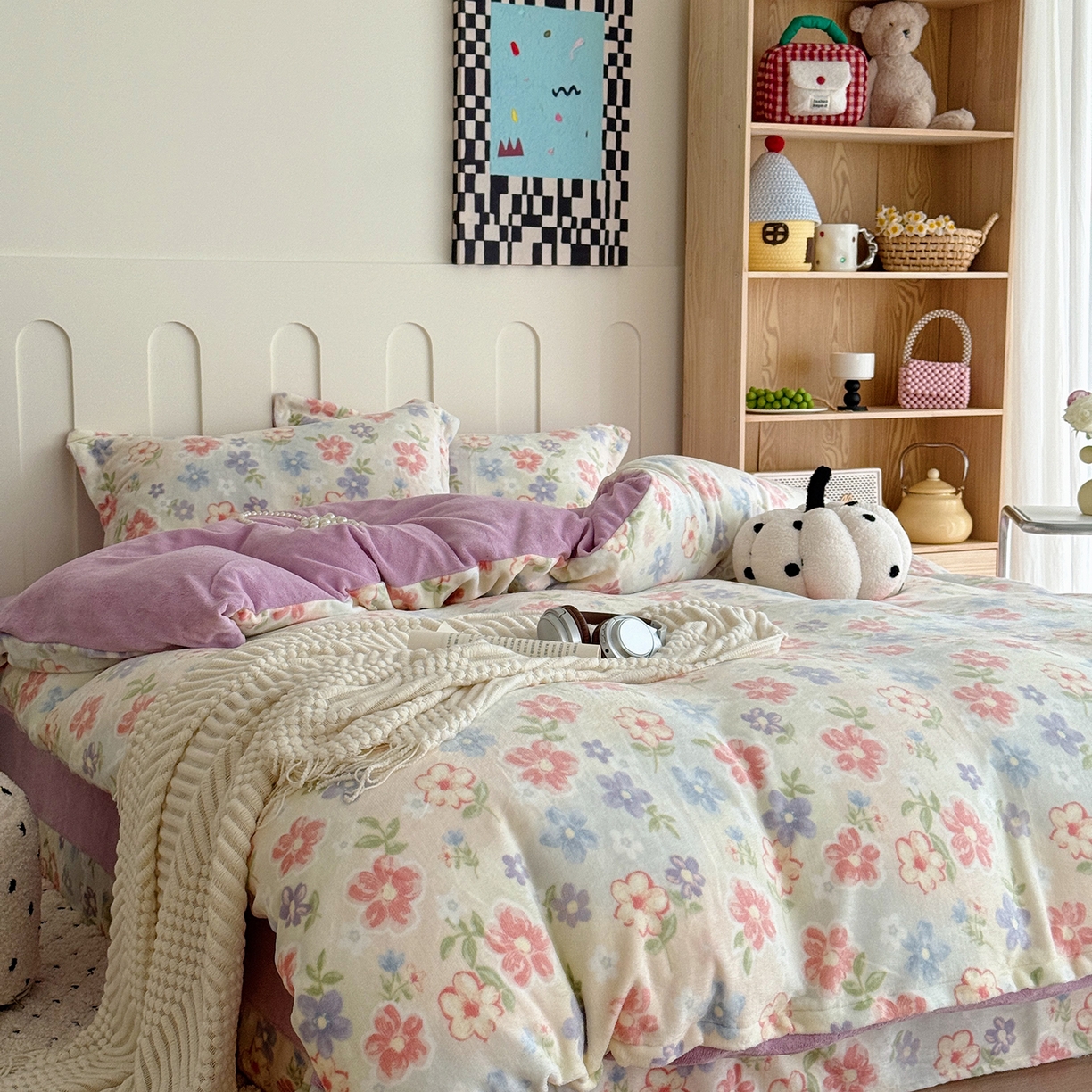 91家纺网 家纺一手货源 找家纺 于果 2025新款牛奶绒印花四件套 花在云端