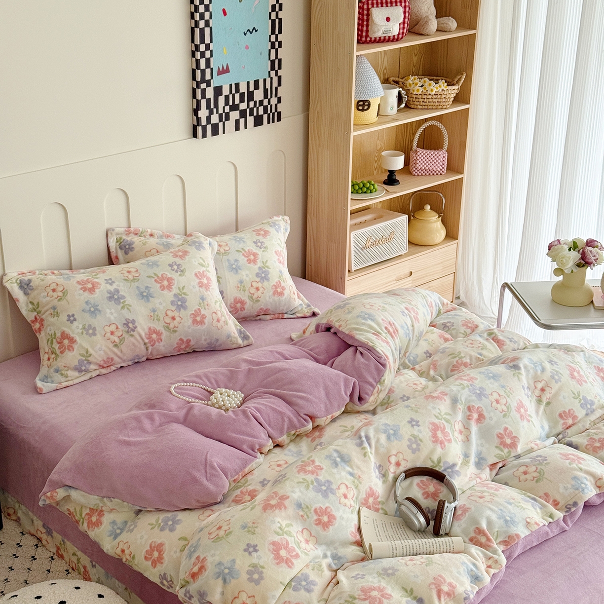 91家纺网 家纺一手货源 找家纺 于果 2025新款牛奶绒印花四件套 花在云端