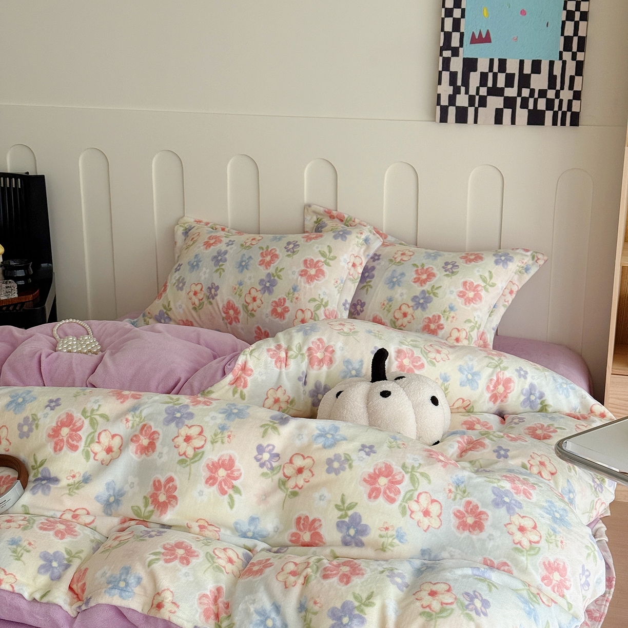 91家纺网 家纺一手货源 找家纺 于果 2025新款牛奶绒印花四件套 花在云端