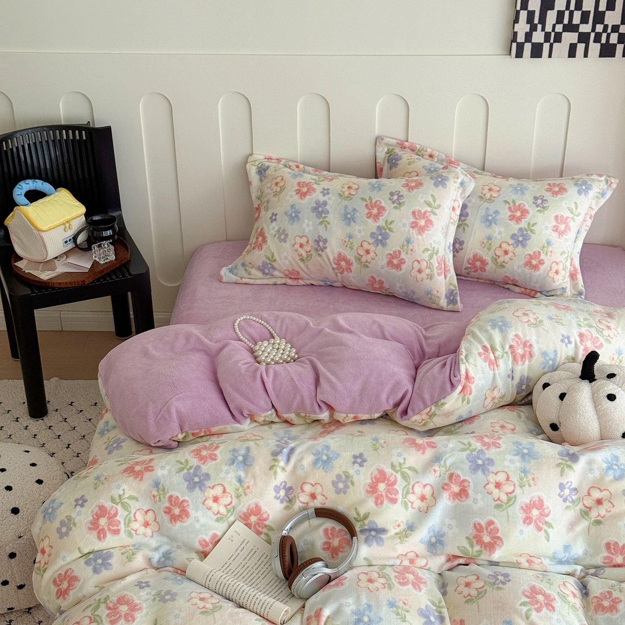 91家纺网 家纺一手货源 找家纺 于果 2025新款牛奶绒印花四件套 花在云端