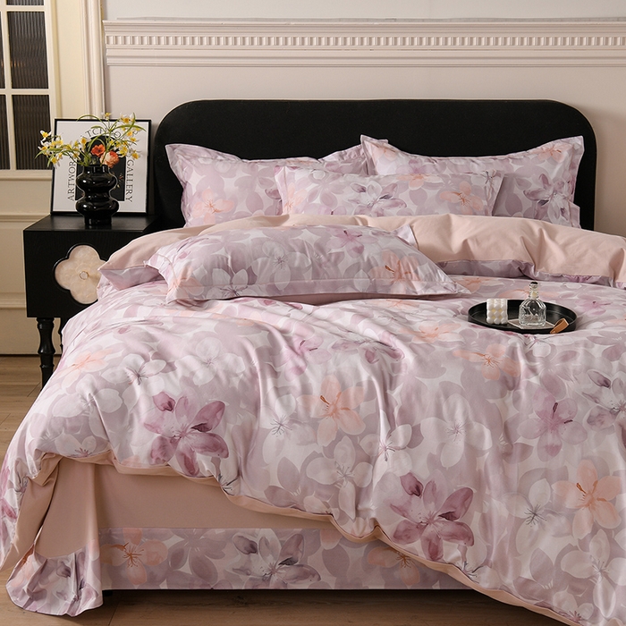 91家纺网 家纺一手货源 找家纺 金昱纺 2025新款法式加厚全棉纯棉磨毛四件套碧影-粉