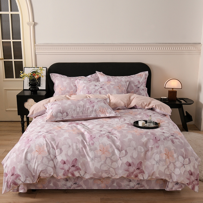 91家纺网 家纺一手货源 找家纺 金昱纺 2025新款法式加厚全棉纯棉磨毛四件套碧影-粉