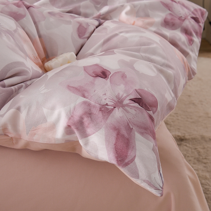 91家纺网 家纺一手货源 找家纺 金昱纺 2025新款法式加厚全棉纯棉磨毛四件套碧影-粉