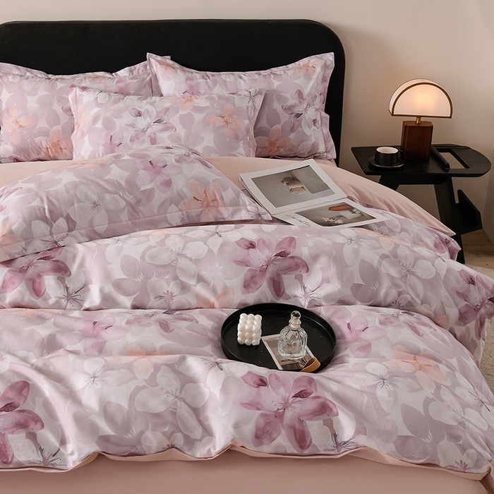 91家纺网 家纺一手货源 找家纺 金昱纺 2025新款法式加厚全棉纯棉磨毛四件套碧影-粉