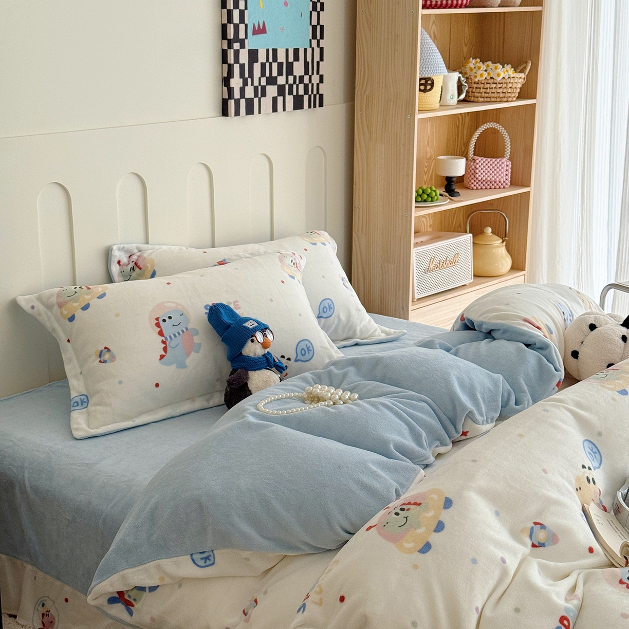 91家纺网 家纺一手货源 找家纺 于果 2025新款牛奶绒印花四件套 恐龙星球