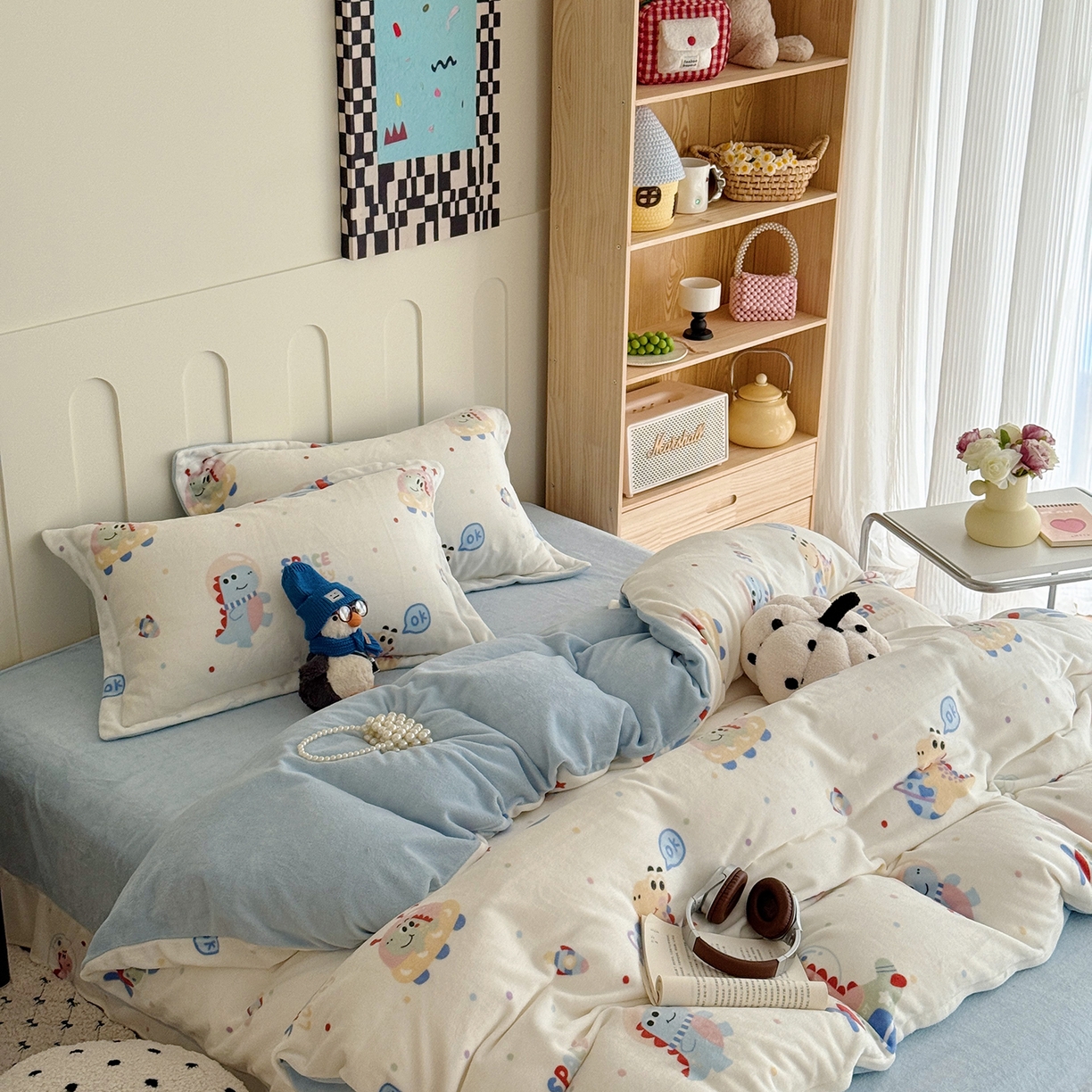 91家纺网 家纺一手货源 找家纺 于果 2025新款牛奶绒印花四件套 恐龙星球