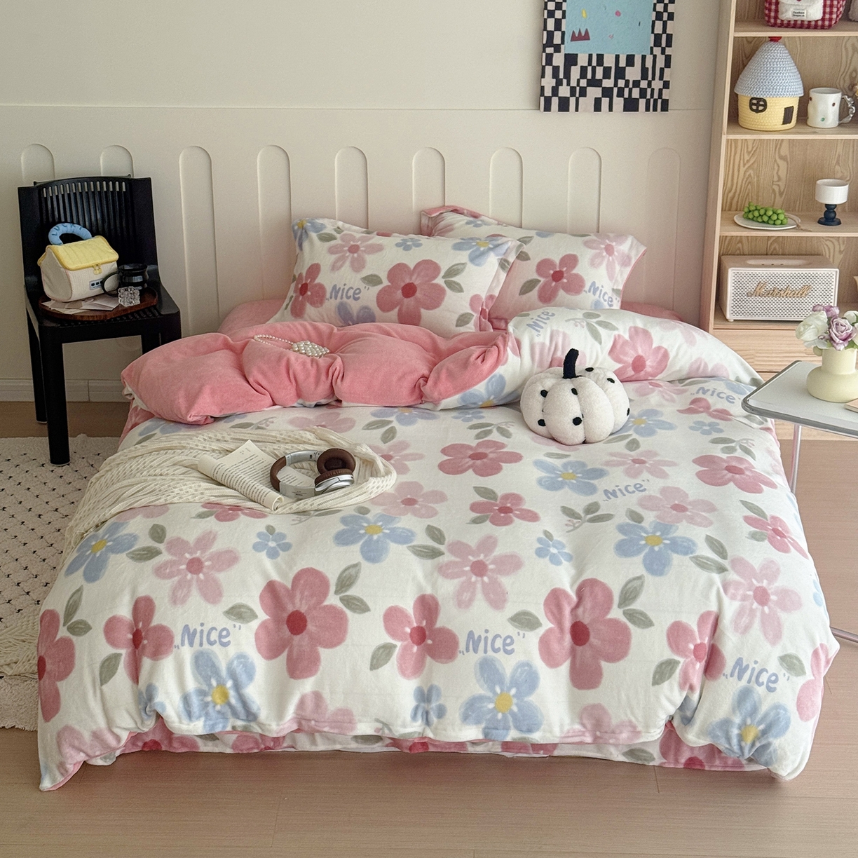 91家纺网 家纺一手货源 找家纺 于果 2025新款牛奶绒印花四件套 快乐花园