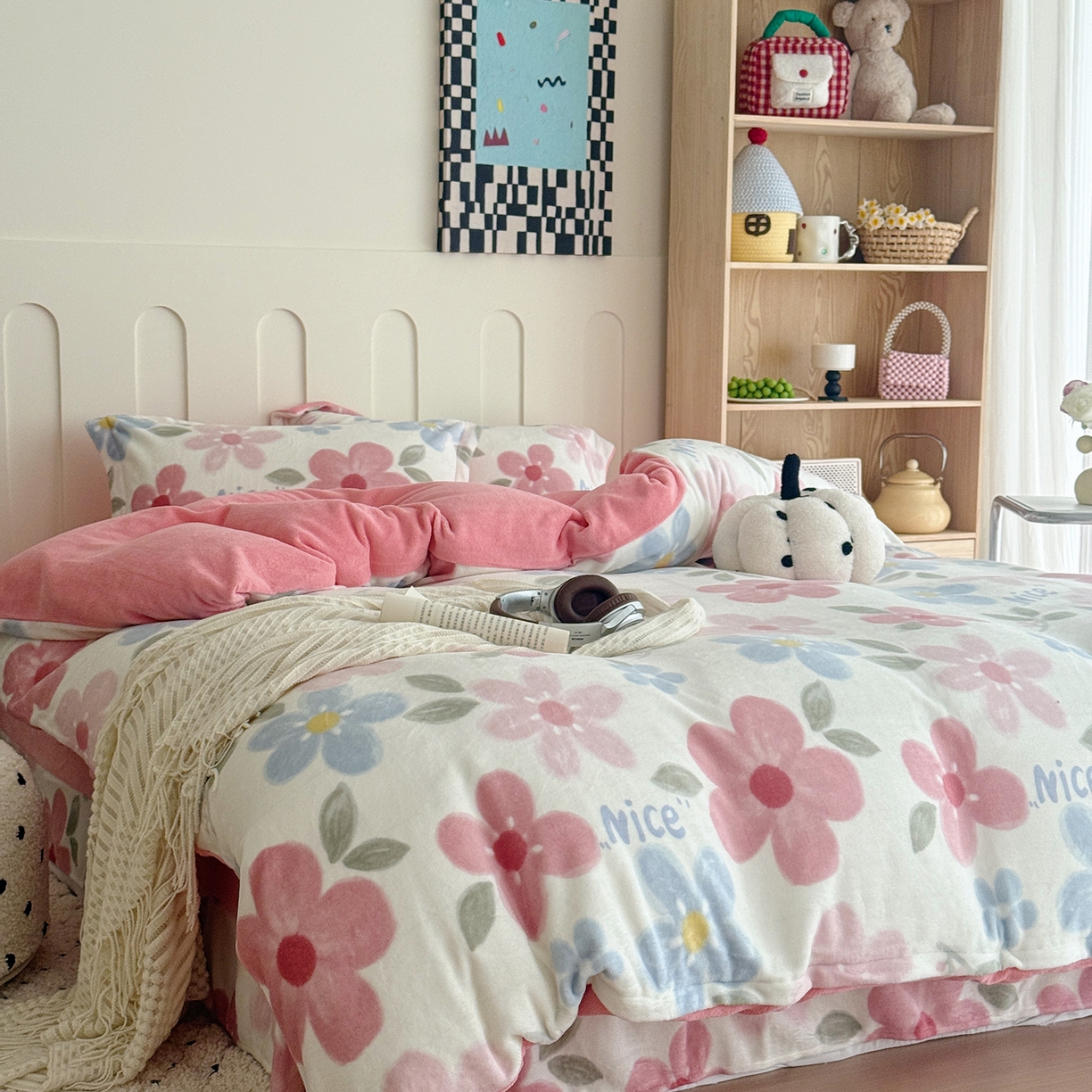 91家纺网 家纺一手货源 找家纺 于果 2025新款牛奶绒印花四件套 快乐花园