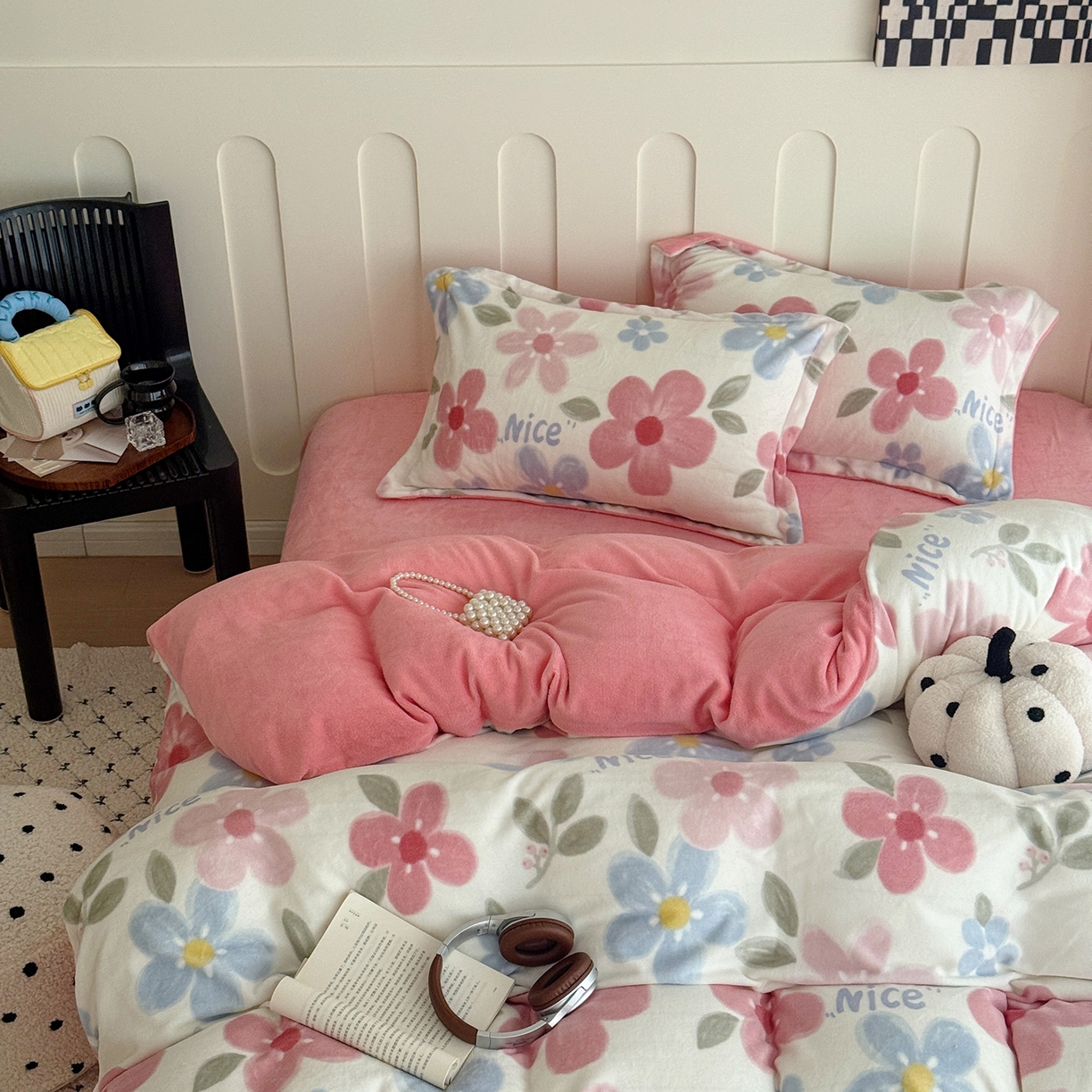 91家纺网 家纺一手货源 找家纺 于果 2025新款牛奶绒印花四件套 快乐花园