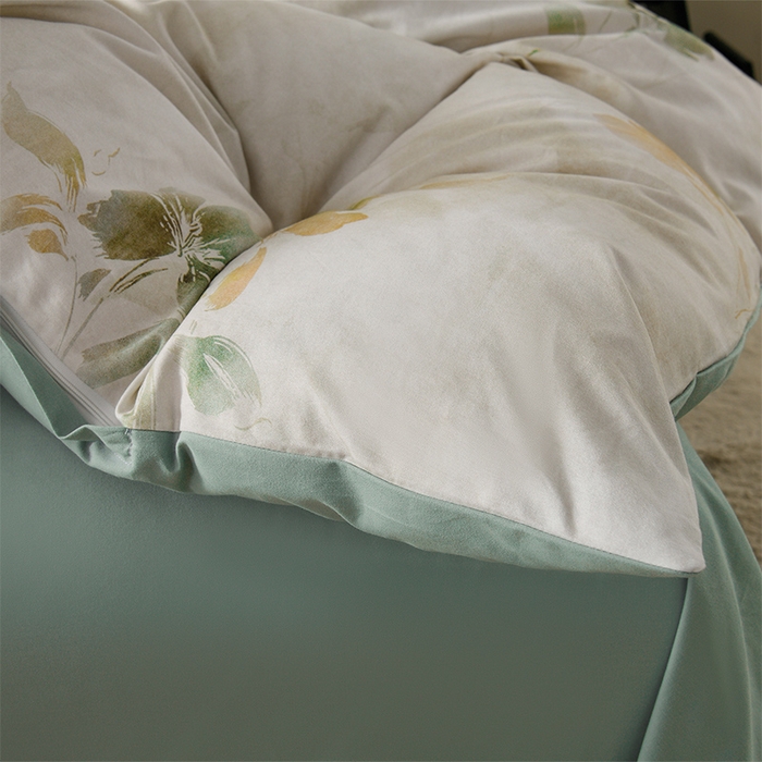 91家纺网 家纺一手货源 找家纺 金昱纺 2025新款法式加厚全棉纯棉磨毛四件套初墨-绿