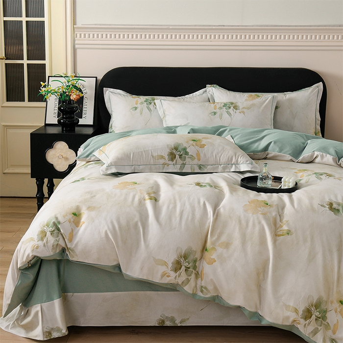 91家纺网 家纺一手货源 找家纺 金昱纺 2025新款法式加厚全棉纯棉磨毛四件套初墨-绿