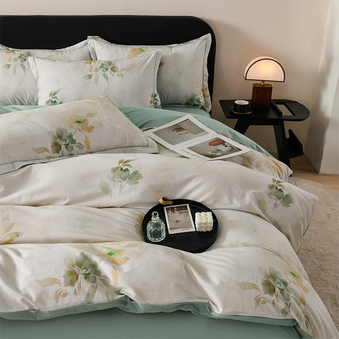 91家纺网 家纺一手货源 找家纺 金昱纺 2025新款法式加厚全棉纯棉磨毛四件套初墨-绿