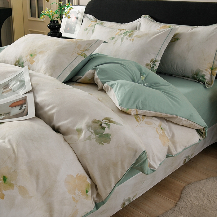 金昱纺 2025新款法式加厚全棉纯棉磨毛四件套初墨-绿