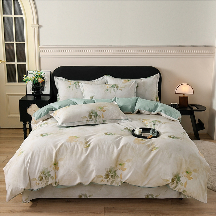 91家纺网 家纺一手货源 找家纺 金昱纺 2025新款法式加厚全棉纯棉磨毛四件套初墨-绿