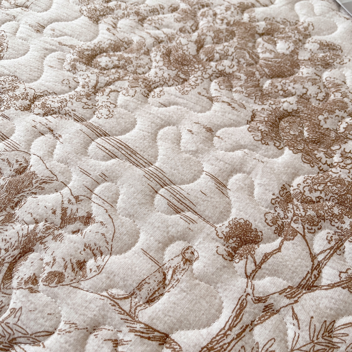 91家纺网 家纺一手货源 找家纺 笠裙家纺 2025新款加厚云感水洗棉印花夹棉床裙床罩 茶巷