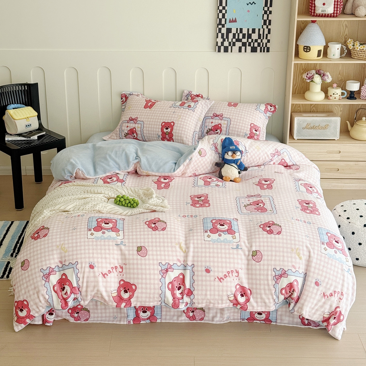 91家纺网 家纺一手货源 找家纺 于果 2025新款牛奶绒印花四件套 快乐回忆