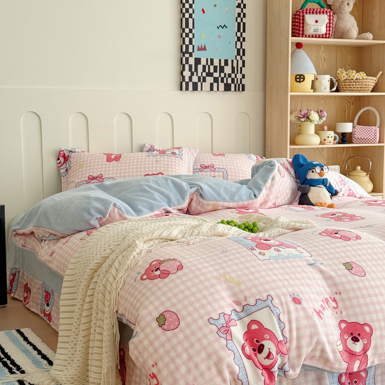 91家纺网 家纺一手货源 找家纺 于果 2025新款牛奶绒印花四件套 快乐回忆