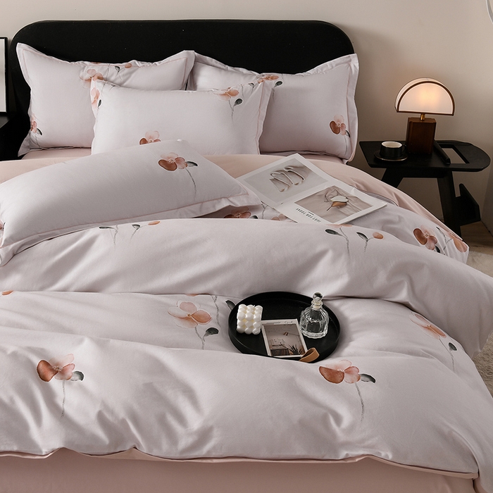 91家纺网 家纺一手货源 找家纺 金昱纺 2025新款法式加厚全棉纯棉磨毛四件套花香雨-粉