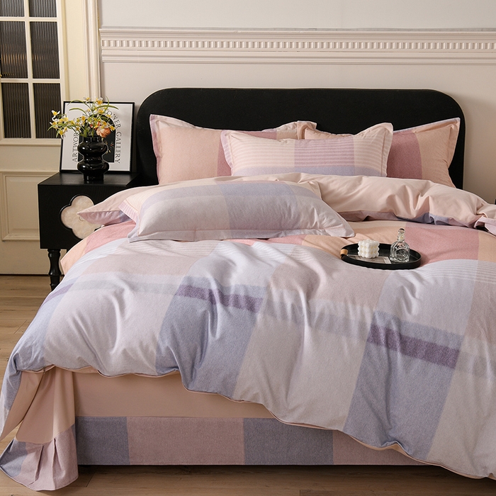 91家纺网 家纺一手货源 找家纺 金昱纺 2025新款法式加厚全棉纯棉磨毛四件套陌恩-粉