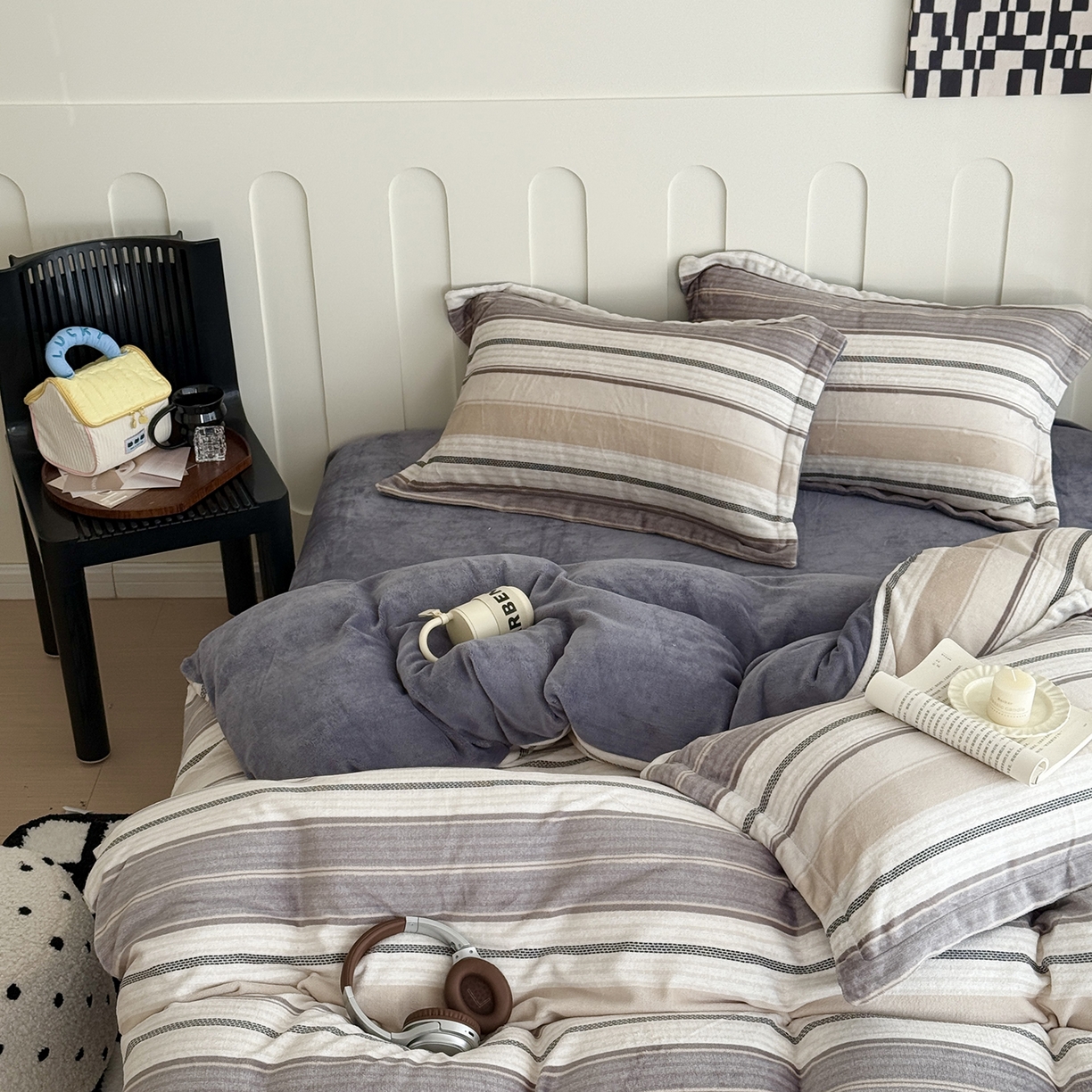 91家纺网 家纺一手货源 找家纺 于果 2025新款牛奶绒印花四件套 摩登时尚