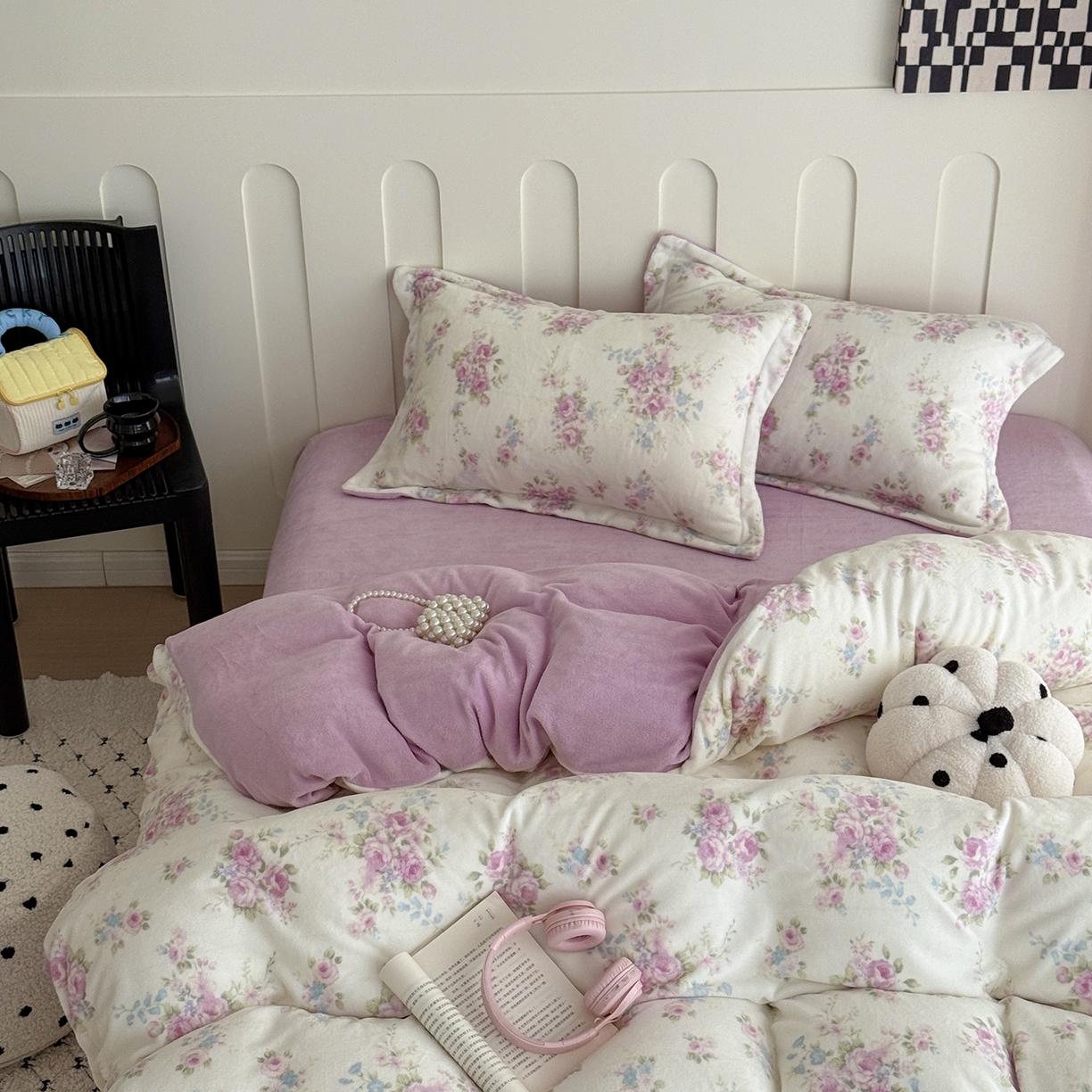 91家纺网 家纺一手货源 找家纺 于果 2025新款牛奶绒印花四件套 沐熙花